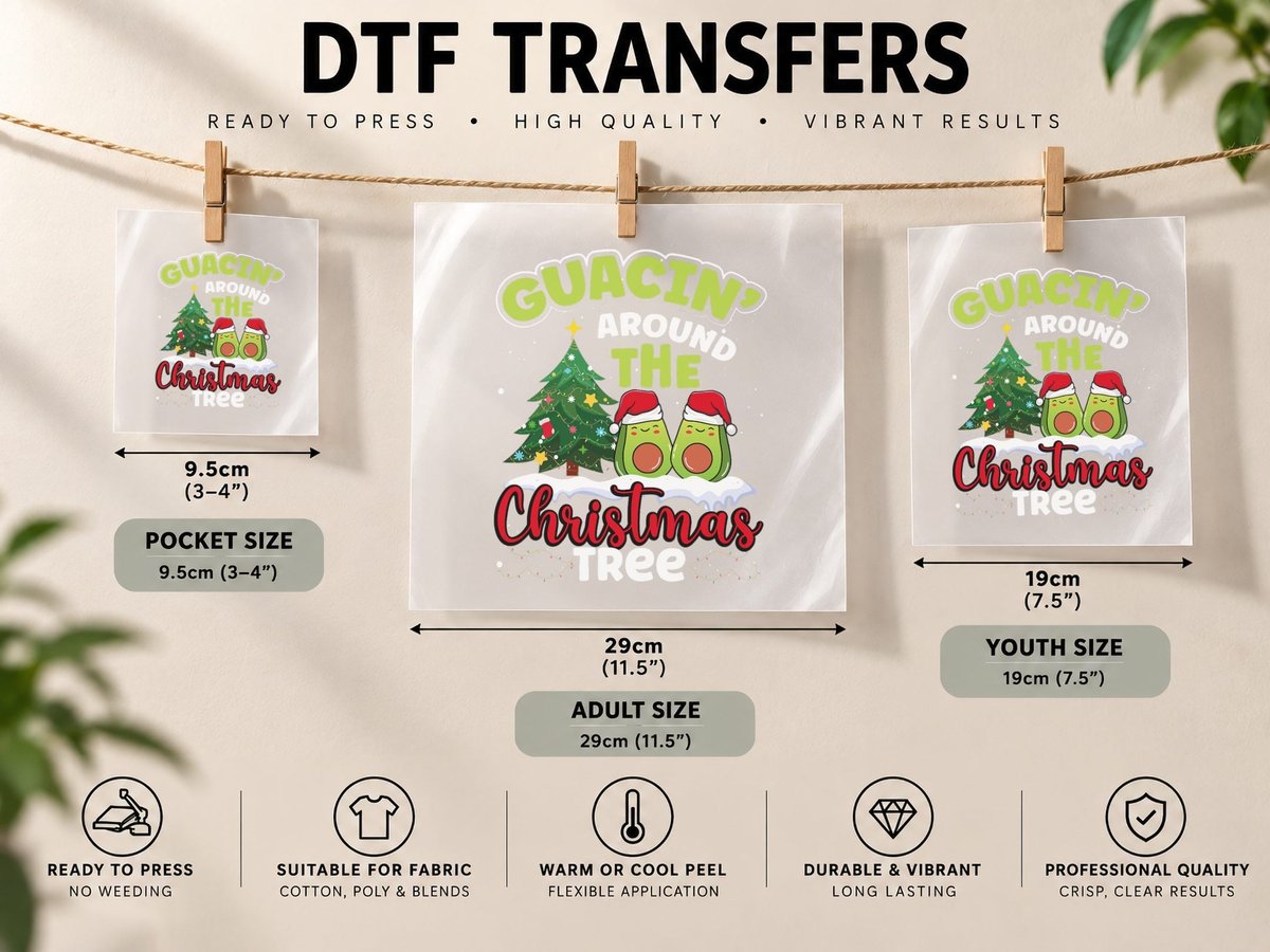 Vegan Avocado Guacamole - Guacin Around the Christmas Tree DTF Transfer Iron On