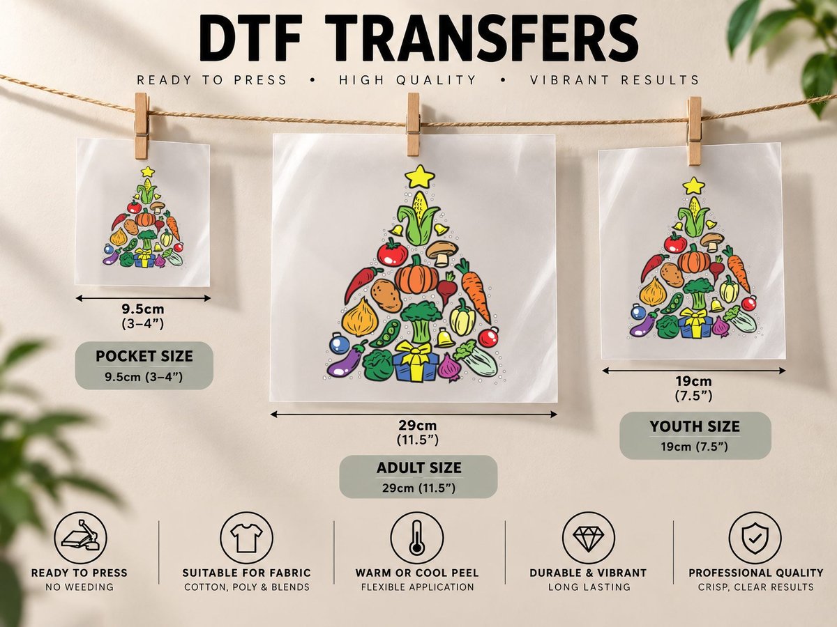 Vegetables Christmas Tree Christmas Pajama Vegan Vegetarian DTF Transfer Iron On