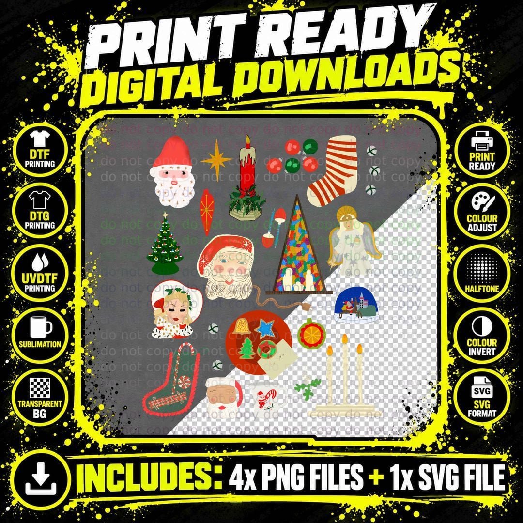 Vintage Christmas Decorations T-Shirt Png SVG Digital Bundle