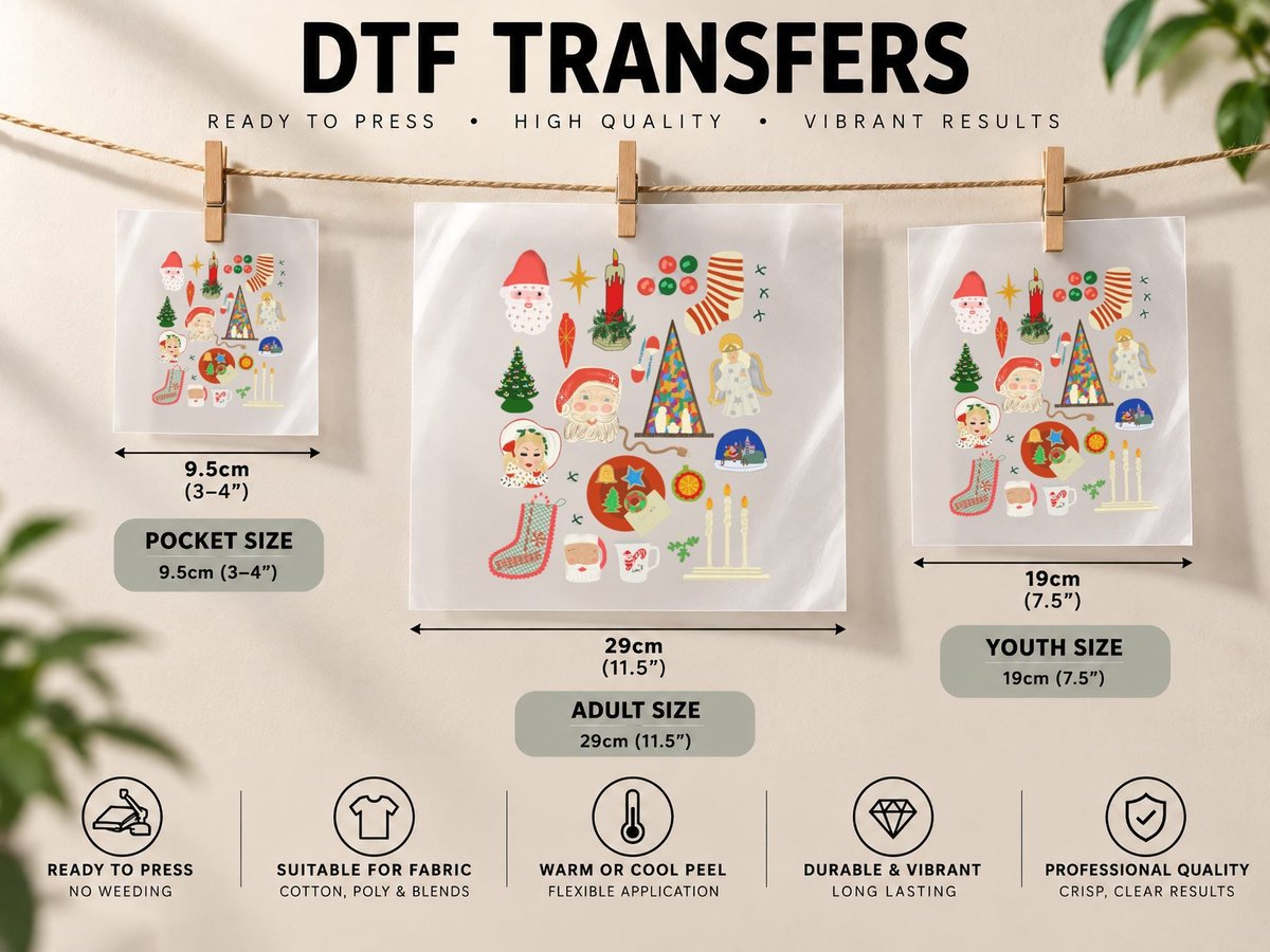 Vintage Christmas Decorations DTF Transfer Iron On