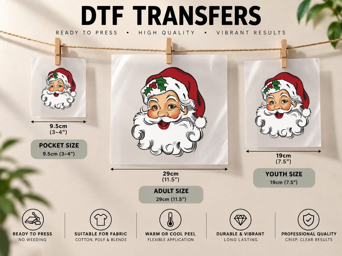 Vintage Christmas Red Santa Claus Face Old Fashioned DTF Transfer Iron On