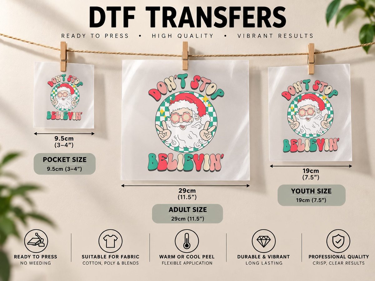 Vintage Christmas Santa Baby Don't Stop Believing Xmas Gift DTF Transfer Iron On