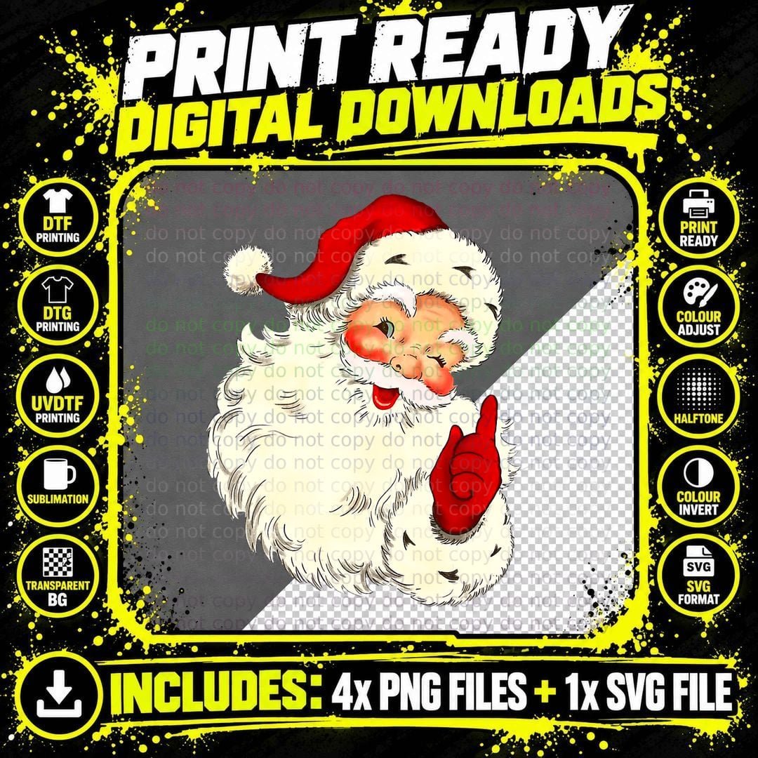 Vintage Christmas Santa Claus Face Cute Funny Old Png SVG Digital Bundle