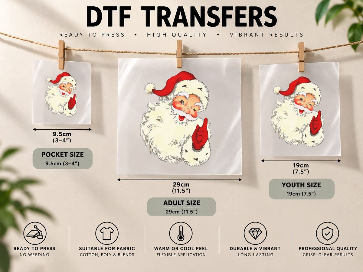 Vintage Christmas Santa Claus Face Cute Funny Old Fashioned DTF Transfer Iron On
