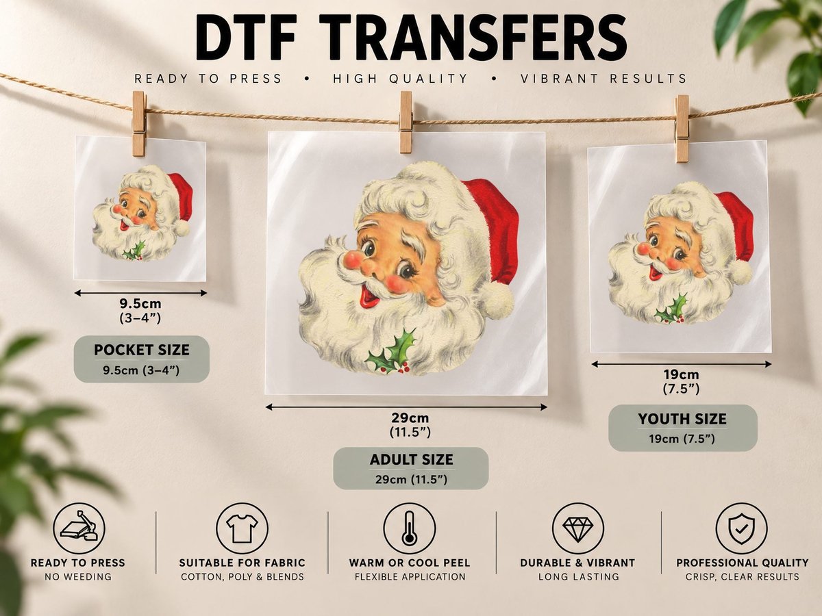 Vintage Christmas Santa Claus Face Funny Old Fashioned DTF Transfer Iron On