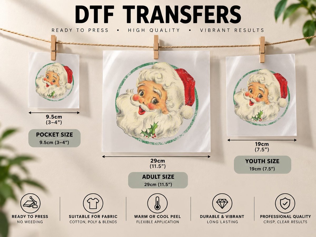 Vintage Christmas Santa Claus Face Old Fashioned DTF Transfer Iron On