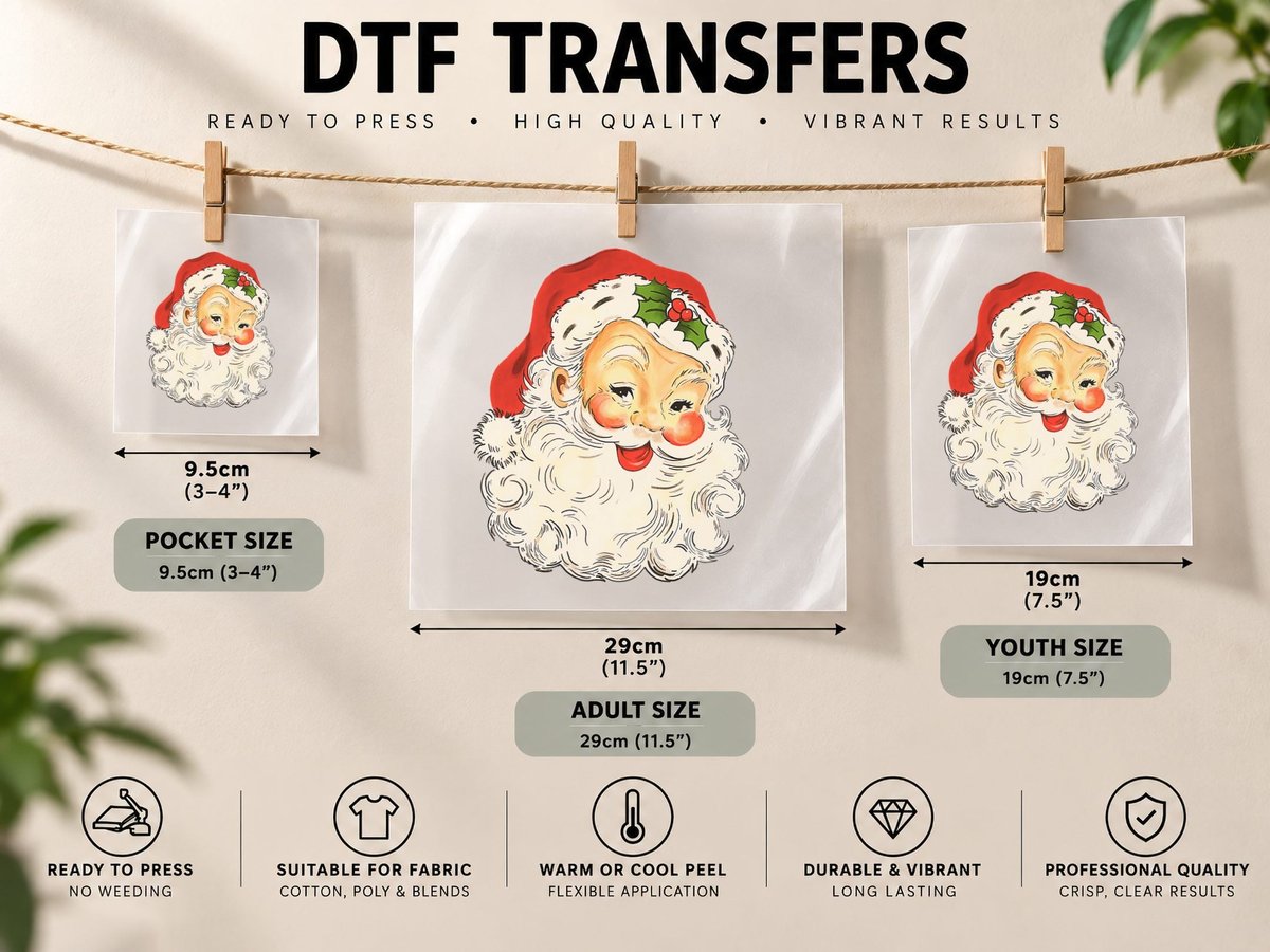 Vintage Christmas Santa Claus Face Old Fashioned DTF Transfer Iron On