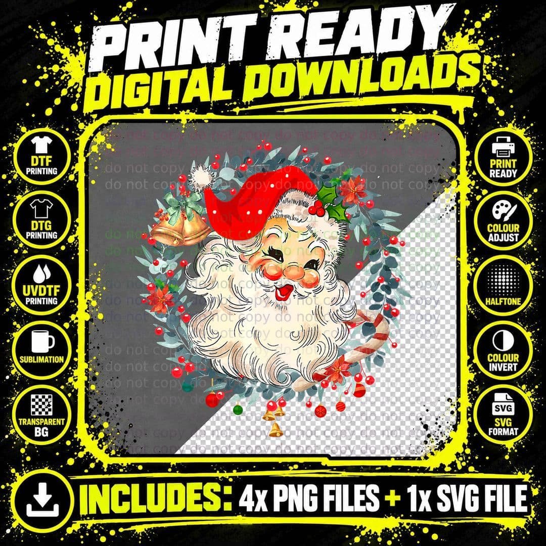 Vintage Christmas Santa Claus Old Fashioned Face Png SVG Digital Bundle