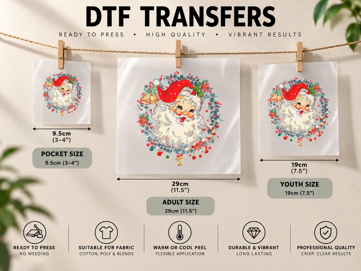 Vintage Christmas Santa Claus Old Fashioned Face DTF Transfer Iron On
