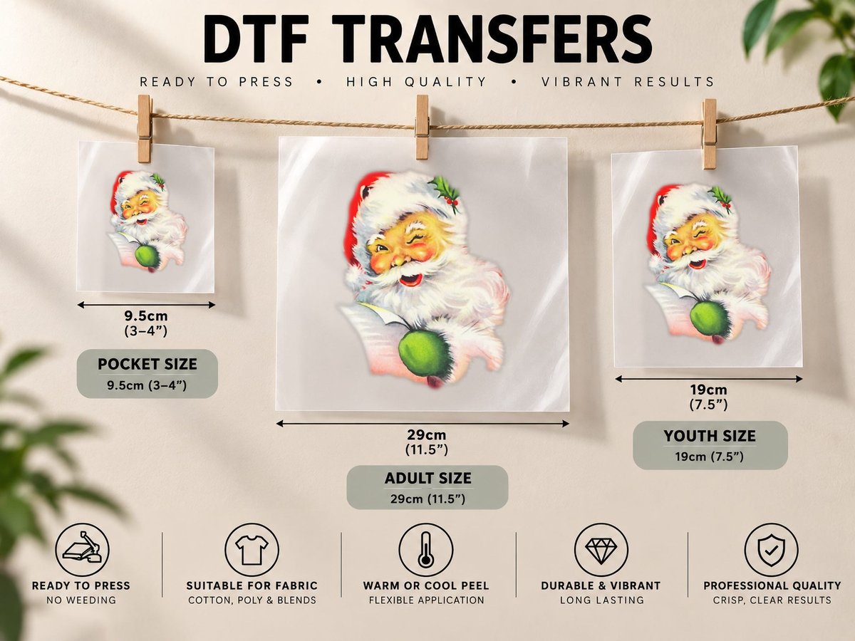 Vintage Christmas Santa Winking Illustration DTF Transfer Iron On