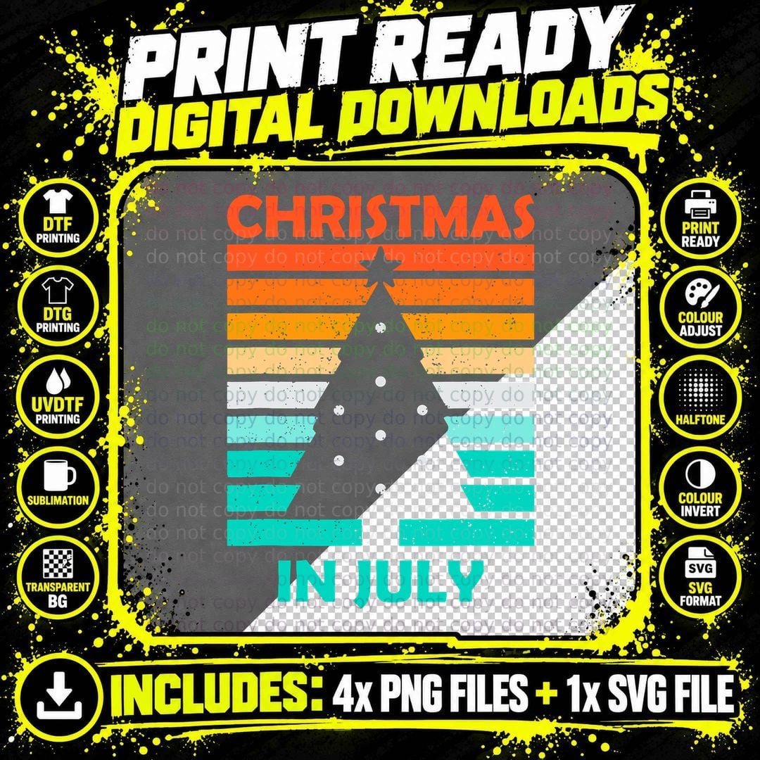 Vintage Christmas Tree Christmas in July T-Shirt Png SVG Digital Bundle
