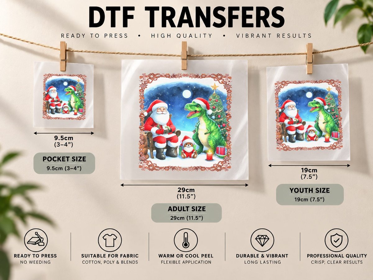 Vintage Christmas Tyrannosaurus Rex Santa Ugly Christmas DTF Transfer Iron On