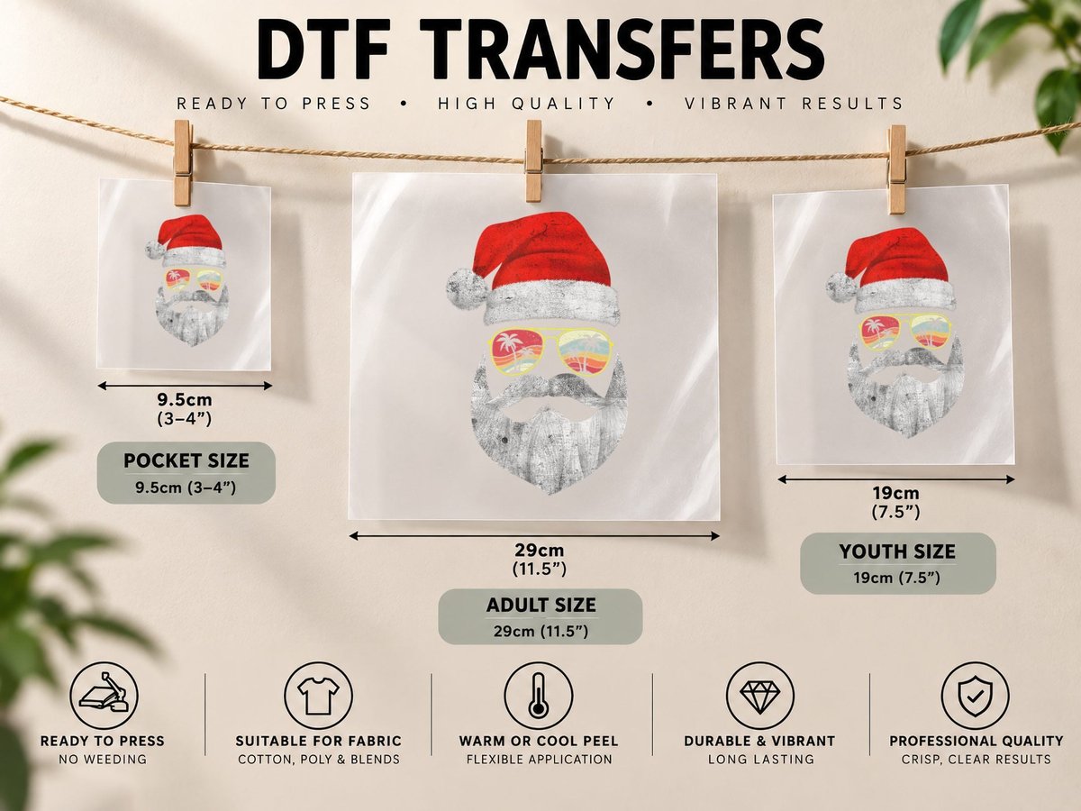 Vintage Christmas in July Santa Face Sunglasses Hat Beard DTF Transfer Iron On