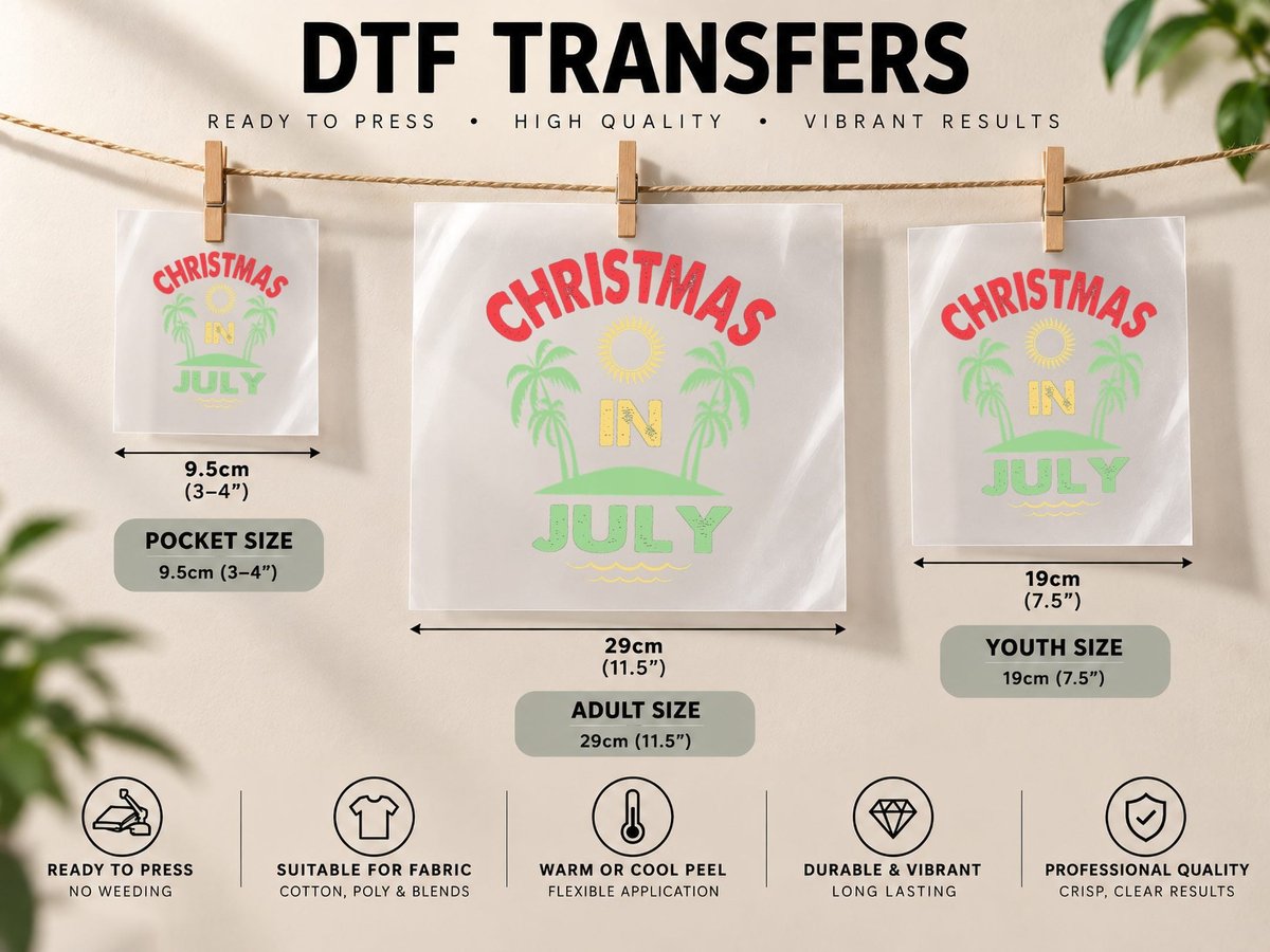 Vintage Christmas in July Summer Beach Party Women Men Kids DTF Transfer Iron On