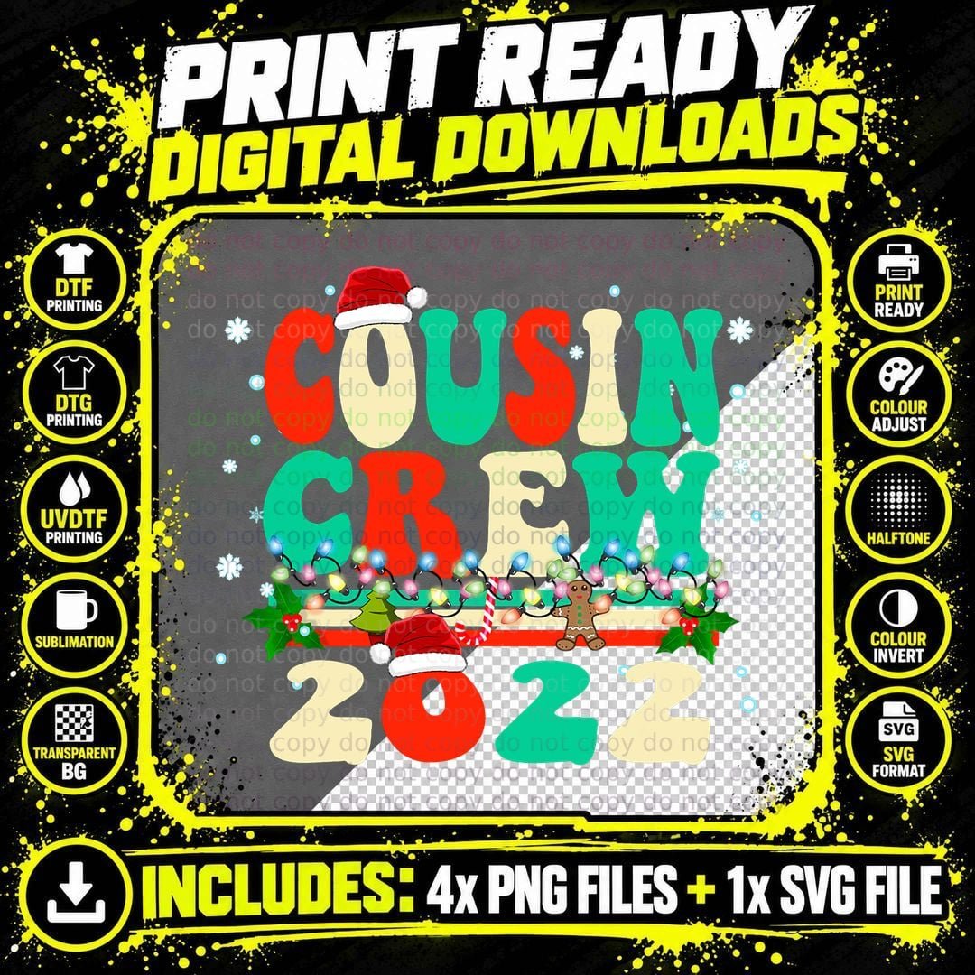 Vintage Color Classic Christmas Design - Cousin Crew Png SVG Digital Bundle