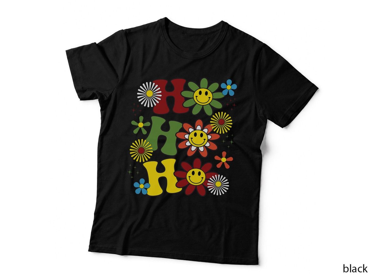 Vintage Ho Ho Ho Retro Flower Christmas T-Shirt