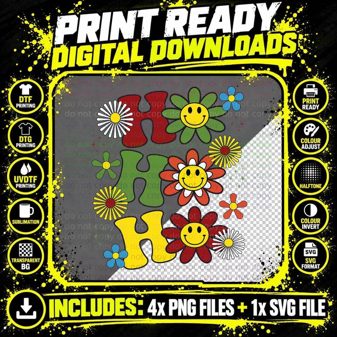 Vintage Ho Ho Ho Retro Flower Christmas T-Shirt Png SVG Digital Bundle