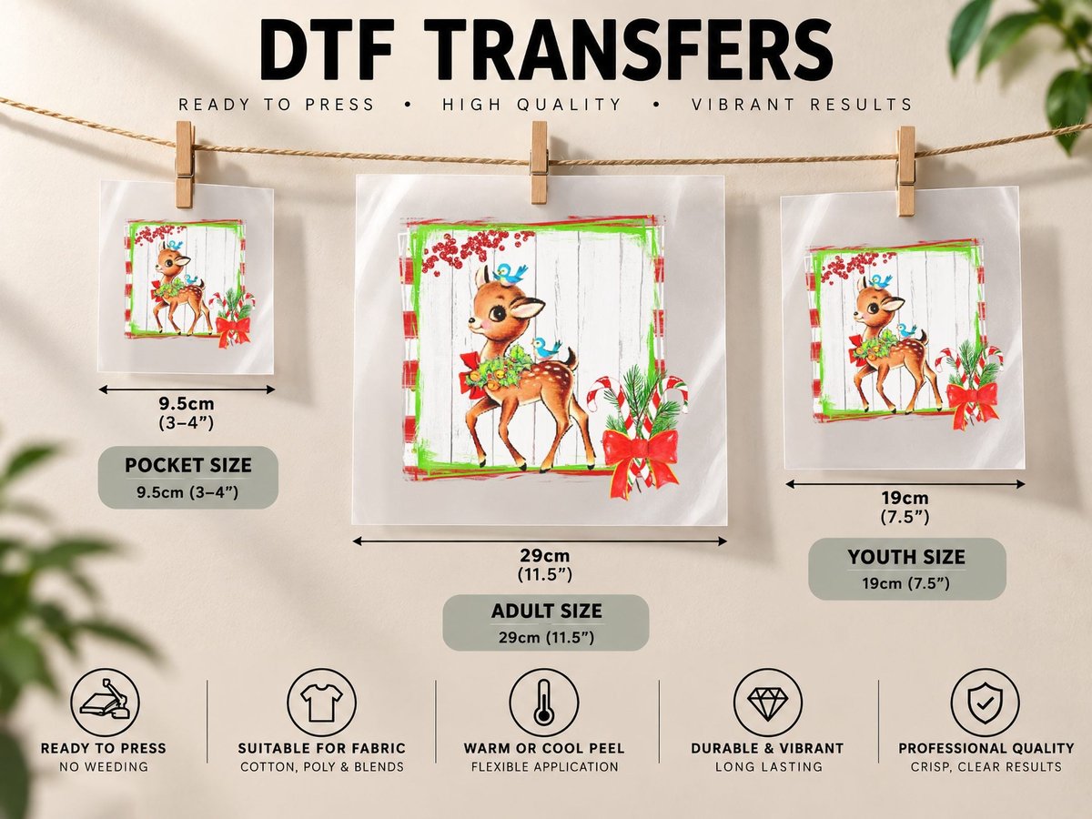 Vintage Reindeer Christmas Design DTF Transfer Iron On