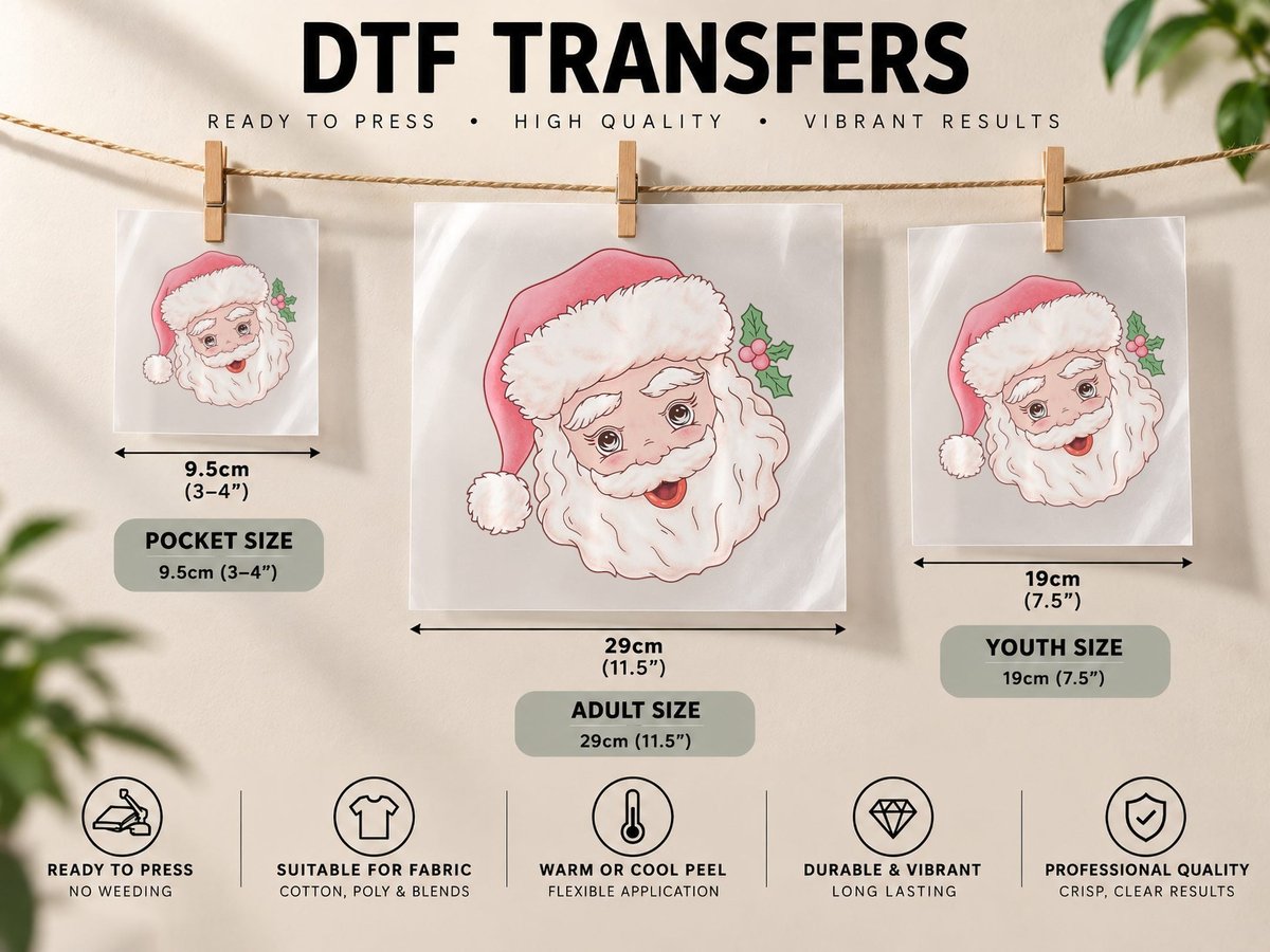 Vintage Santa Claus Christmas Pink Hat Retro Xmas DTF Transfer Iron On