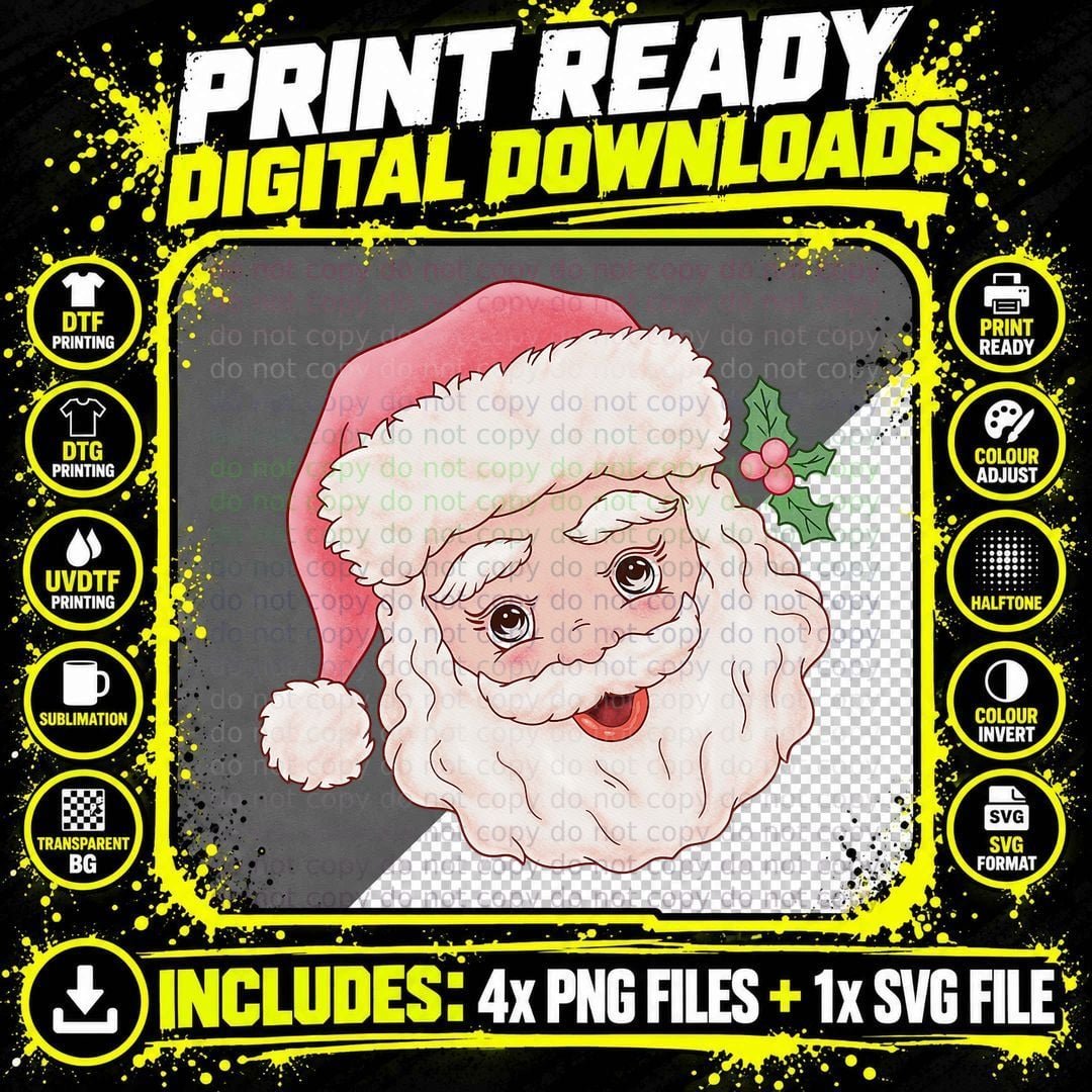 Vintage Santa Claus Christmas Pink Santa Hat Retro Xmas Png SVG Digital Bundle
