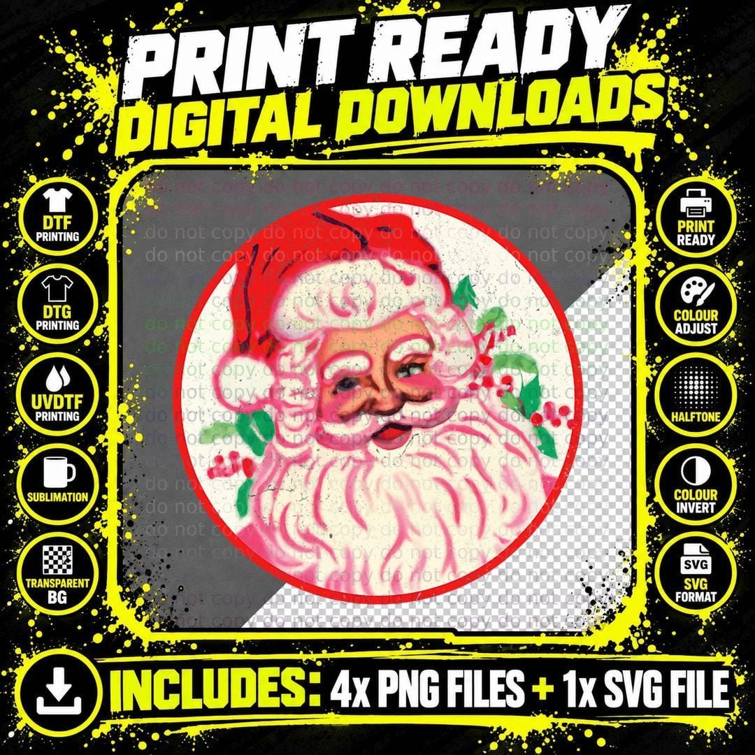 Vintage Santa Claus Christmas T-Shirt Png SVG Digital Bundle