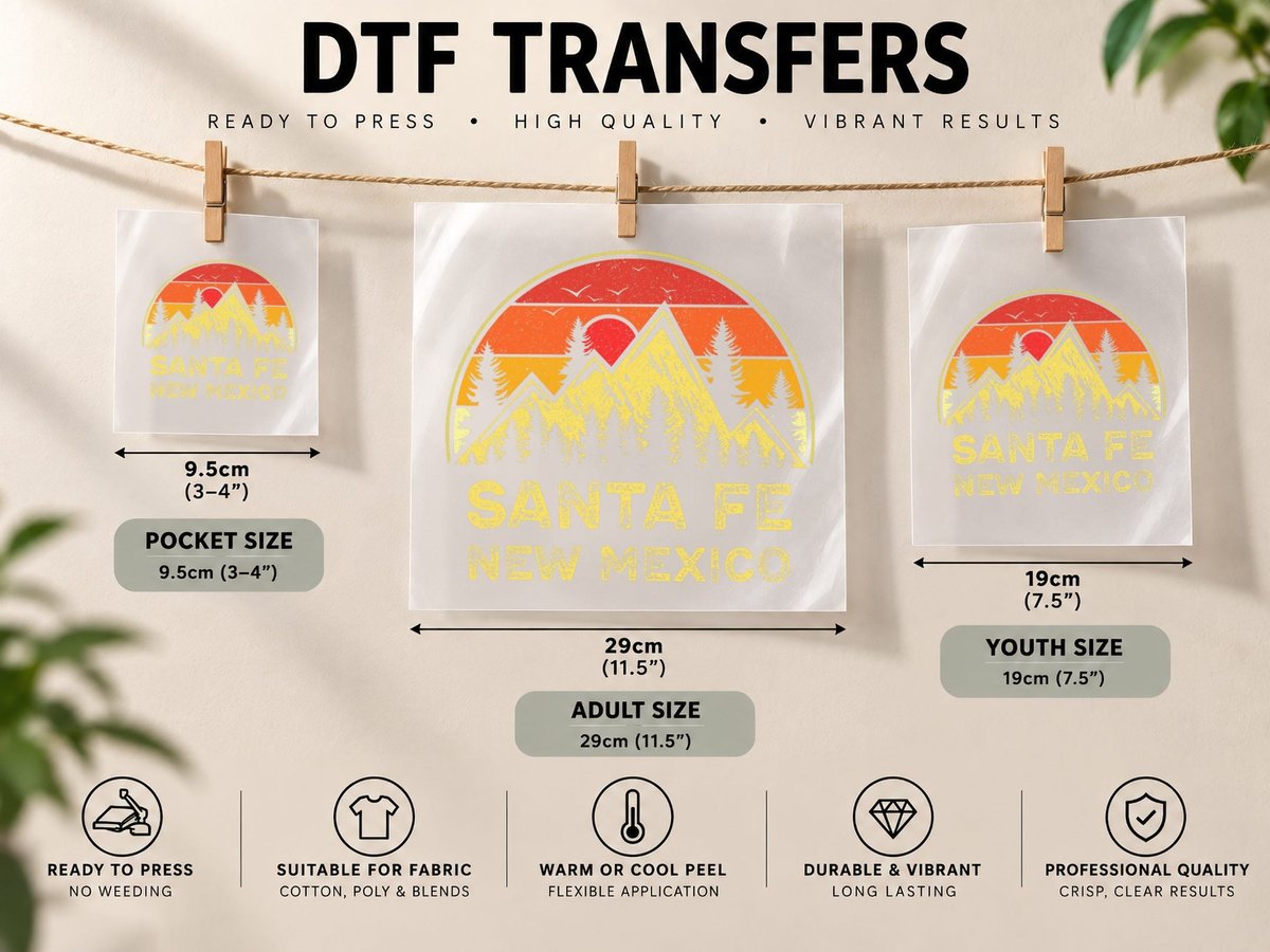 Vintage Santa Fe New Mexico NM Mountains Hiking Souvenir DTF Transfer Iron On