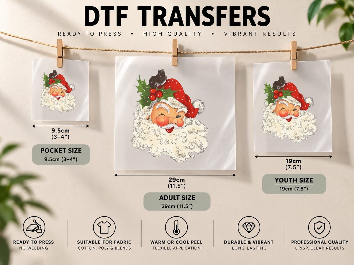 Vintage Winking Santa Claus Christmas Graphic DTF Transfer Iron On