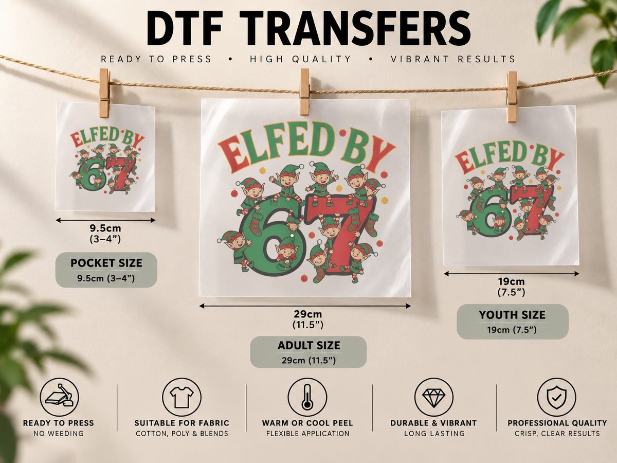 67 Funny Christmas Elves Six Seven Holiday Brainrot Gift DTF Transfer Iron On