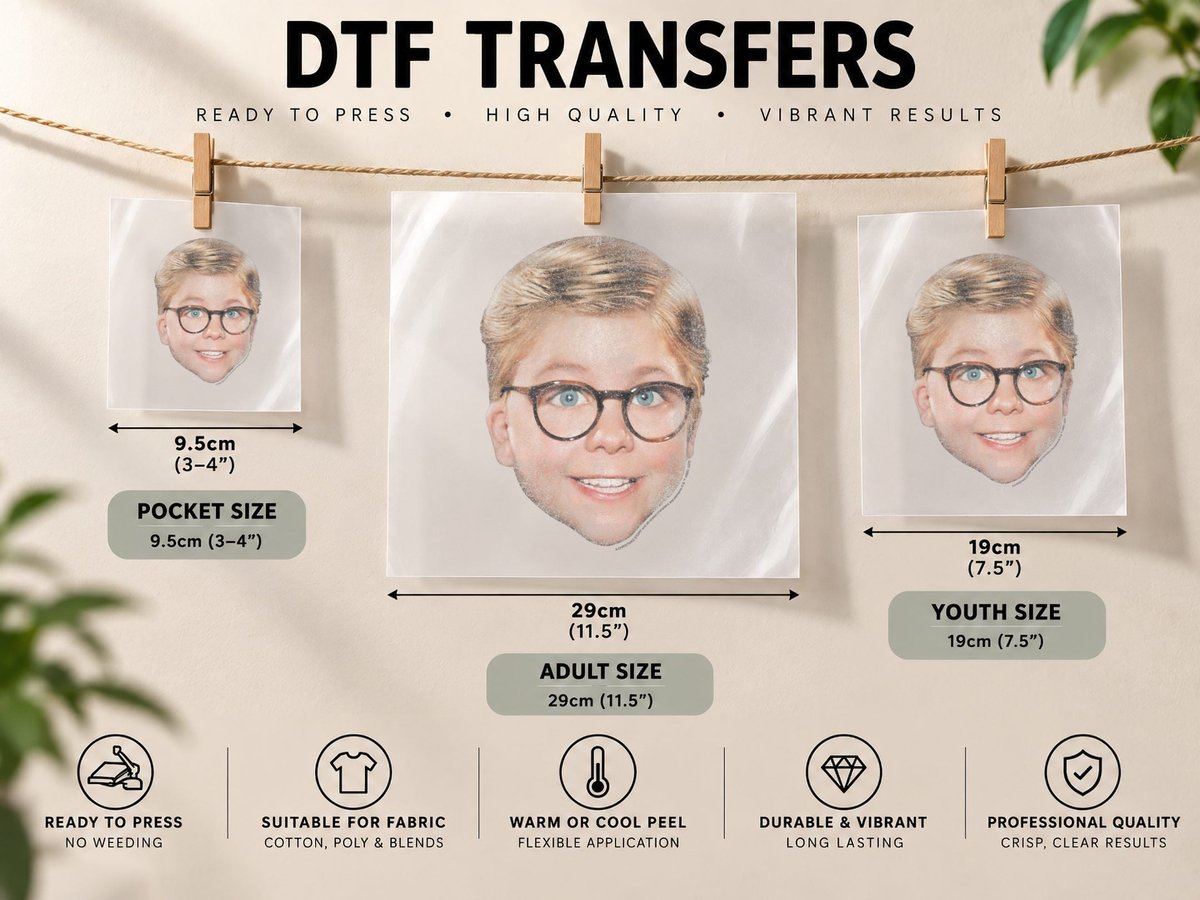 A Christmas Story Ralphie Big Face DTF Transfer Iron On