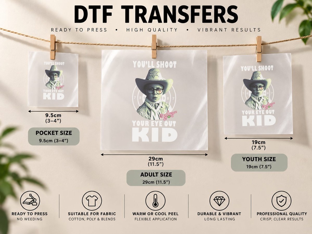 A Christmas Story Ralphie You'll Shoot Your Eye Out Kid DTF Transfer Iron On