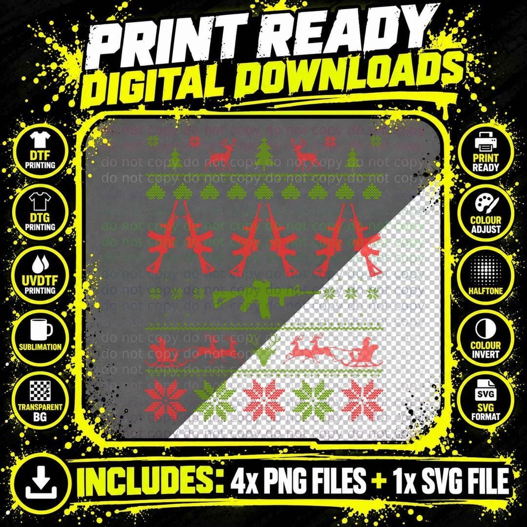 AR15 Ugly Christmas Sweatshirt, Holiday Gift Png SVG Digital Bundle