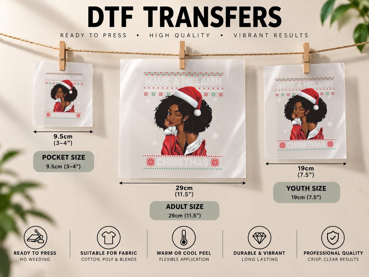 African Black Women Girl Melanin Ugly Christmas DTF Transfer Iron On