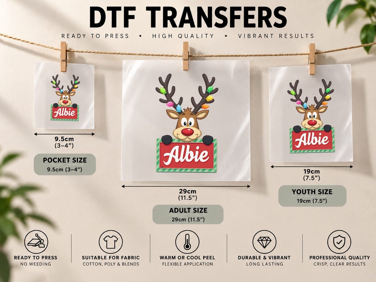 Albie Custom Reindeer Peeking Christmas Kids Lights DTF Transfer Iron On