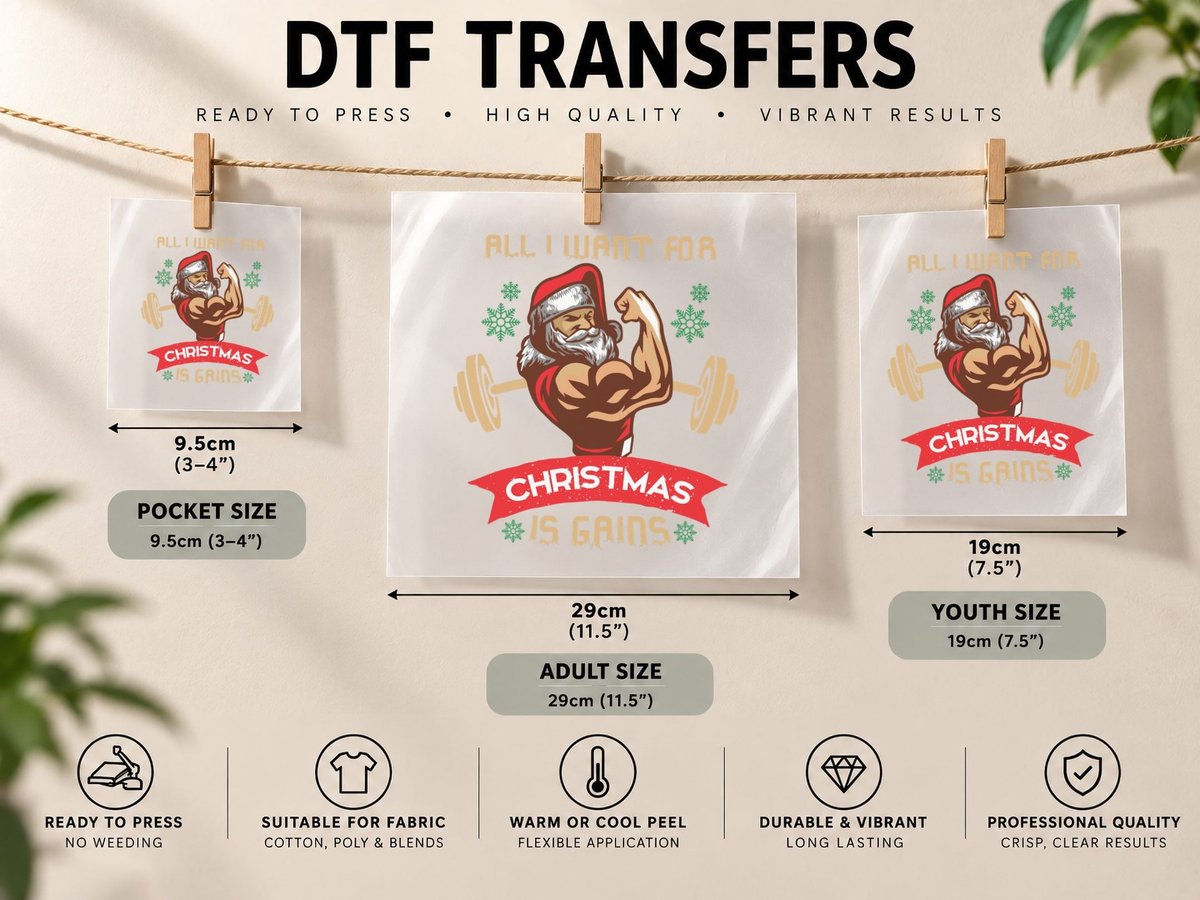 All I Want for Christmas Is Gains Gym Workout DTF Transfer Iron On