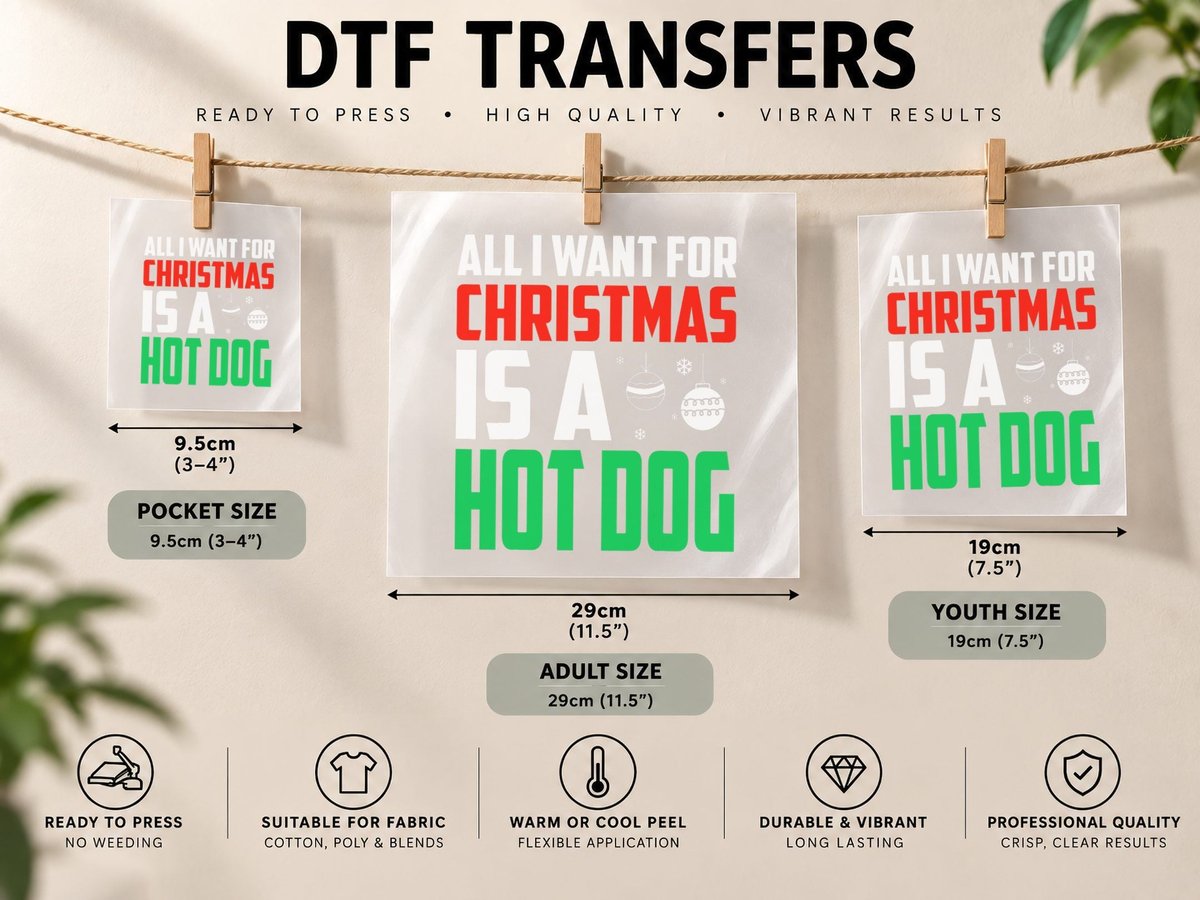 All I Want for Christmas Is a Hot Dog Xmas Fast Food DTF Transfer Iron On