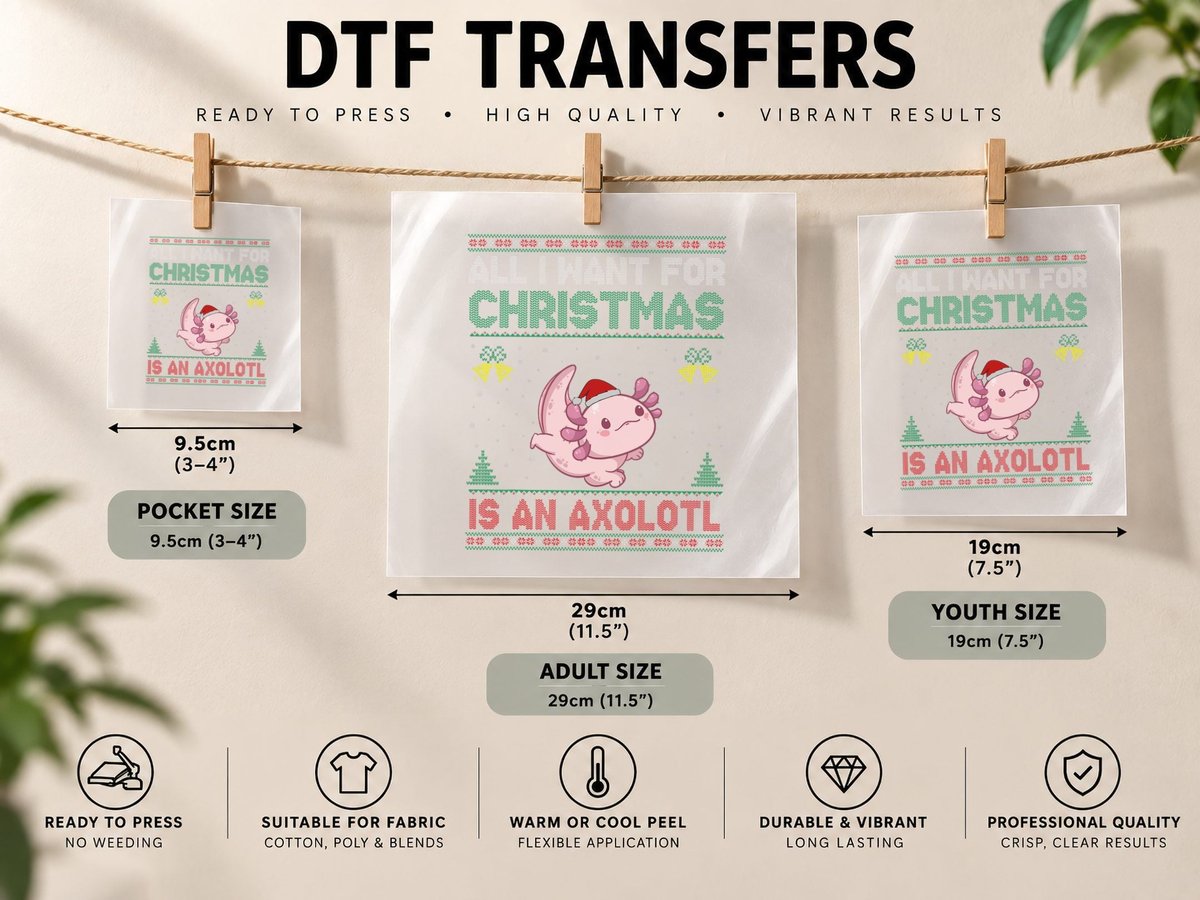 All I Want for Christmas Is an Axolotl Ugly DTF Transfer Iron On