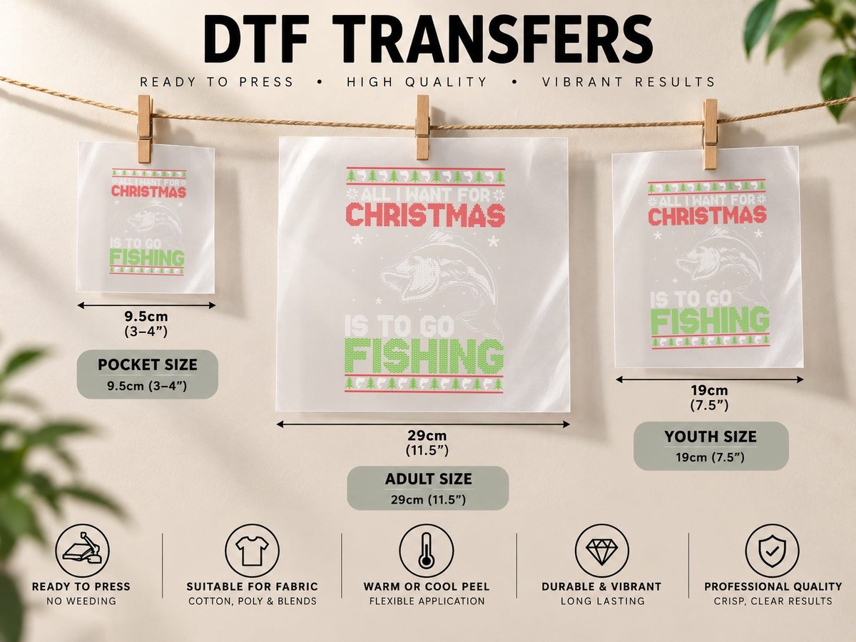 All I Want for Christmas Is to Go Fishing Product DTF Transfer Iron On