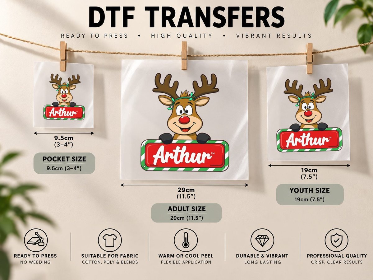 Arthur Custom Reindeer Peeking Christmas Lights Happy Kids DTF Transfer Iron On