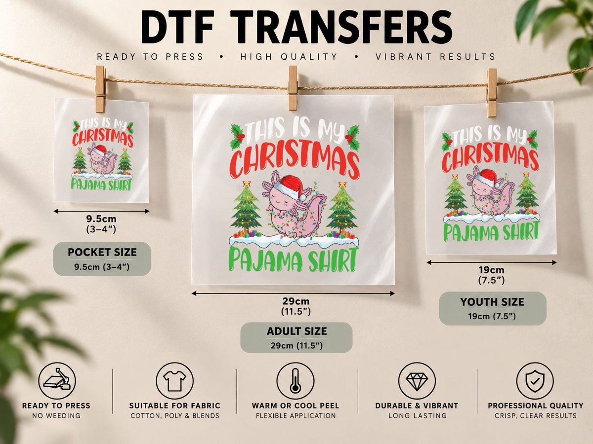 Axolotl Christmas Pajama Xmas Lights Axolotl DTF Transfer Iron On