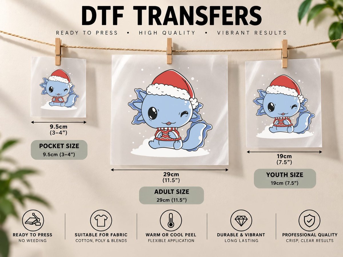 Axolotl Santa Hat Christmas Pajama Cute Animal Winter X-Mas DTF Transfer Iron On