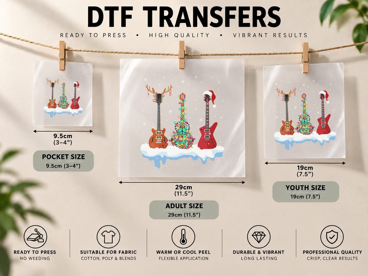 Bass Guitar Santa Hat Reindeer Hippie Guitar Lover DTF Transfer Iron On