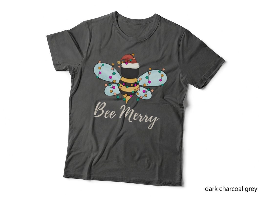 Bee Merry Christmas Bee Wears Santa Hat Xmas Lights, Holiday Gift T-Shirt