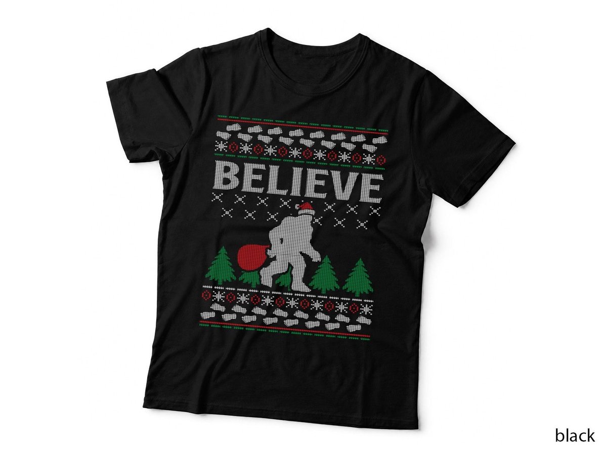 Believe Bigfoot Sasquatch Christmas Ugly Hoodie Pullover Hoodie T-Shirt