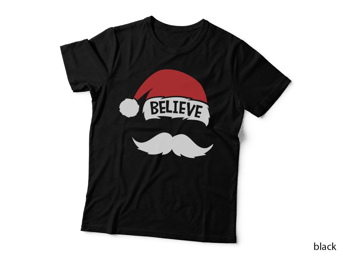 Believe Quote Santa Hat Mustache Family Reunion Christmas T-Shirt