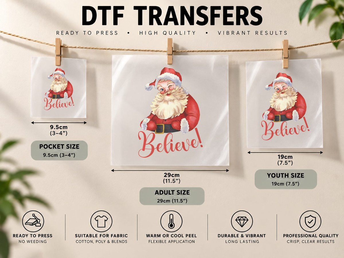 Believe Santa Claus Merry Christmas Vintage Fun Xmas DTF Transfer Iron On