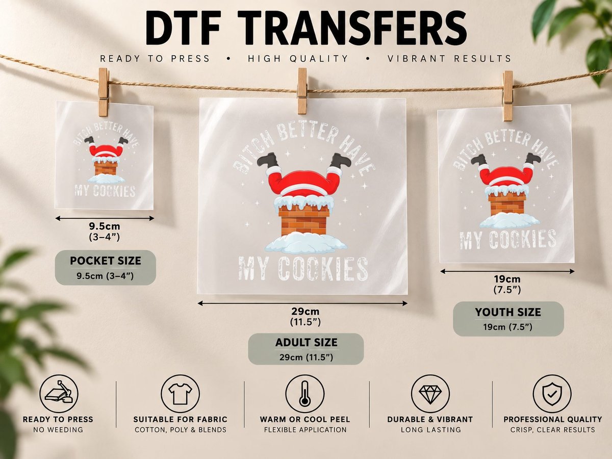 Bitch Better Have My Cookies Santa Adult Christmas Pajama DTF Transfer Iron On
