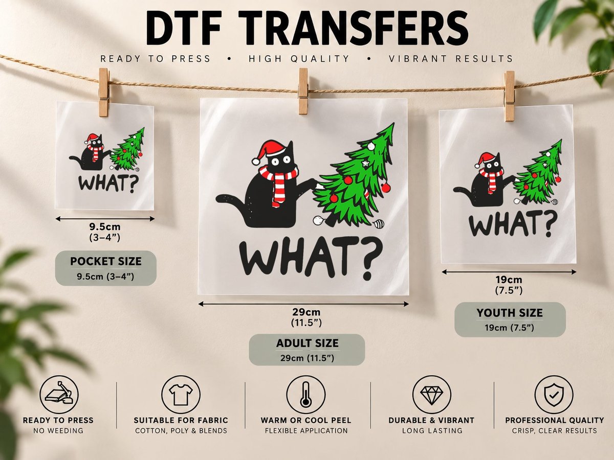 Black Cat Pushing Christmas Tree Over Cat What DTF Transfer Iron On
