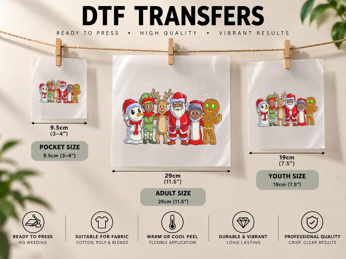 Black Family Christmas Afro African American Santa Xmas DTF Transfer Iron On