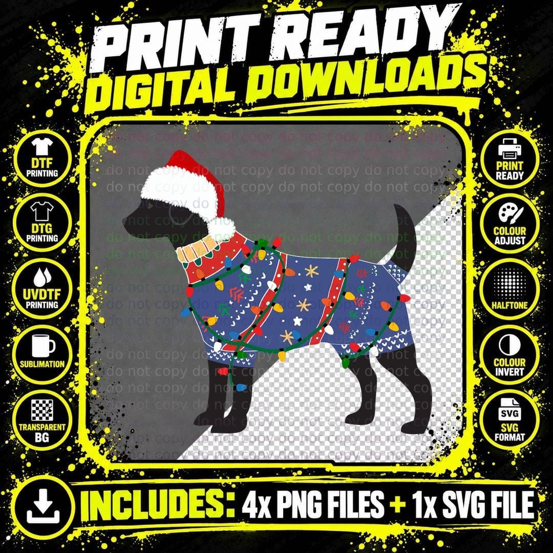 Black Lab Ugly Christmas Sweater T-Shirt Png SVG Digital Bundle