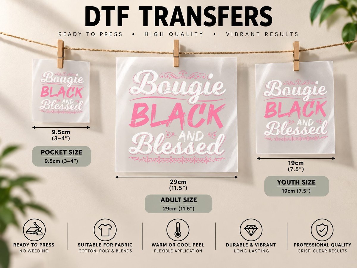 Bougie Black Blessed Dope Boujee Melanin Christmas Gift DTF Transfer Iron On